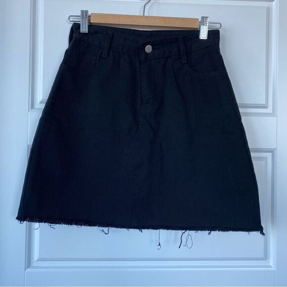 BLACK JEAN SKIRT - Picture 1 of 9